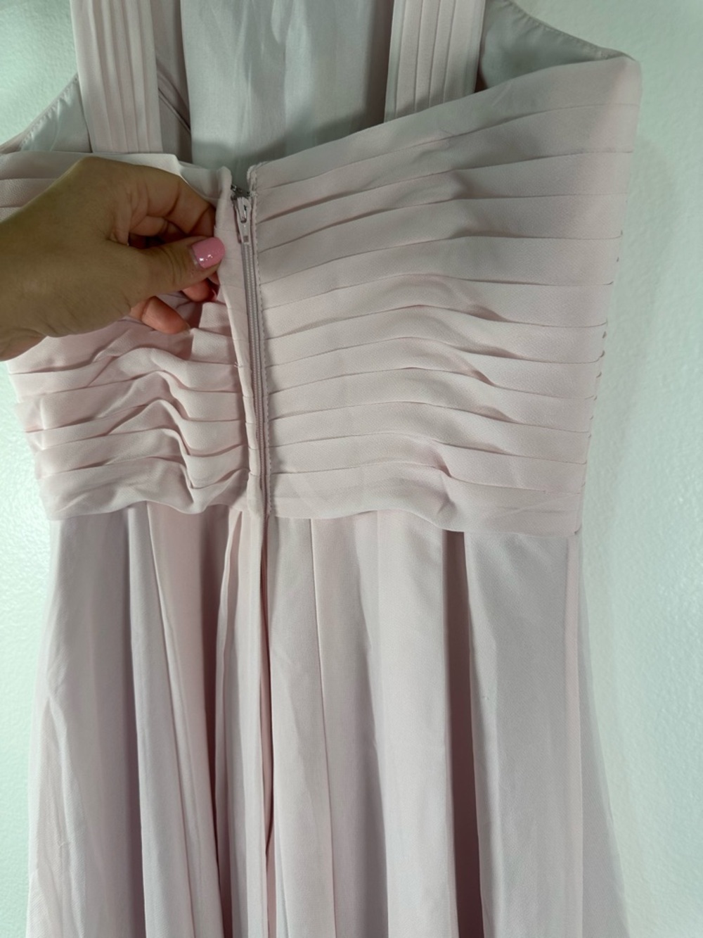 Azazie Bridesmaid Dress Blush Pink Chiffon Halter Pleated A-Line XS S - Picture 8 of 13